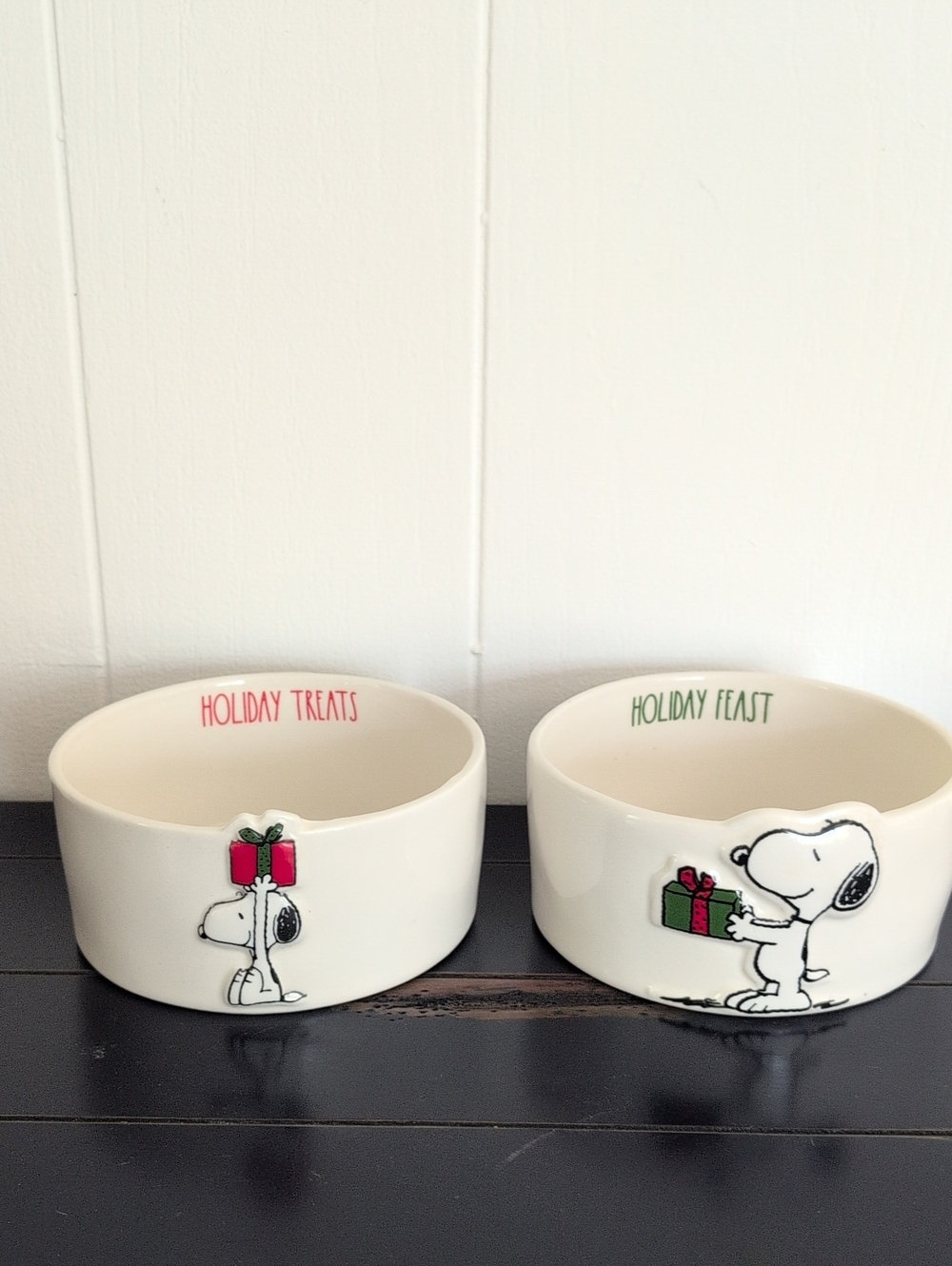 RAE DUNN X PEANUTS HOLIDAY DOG BOWLS